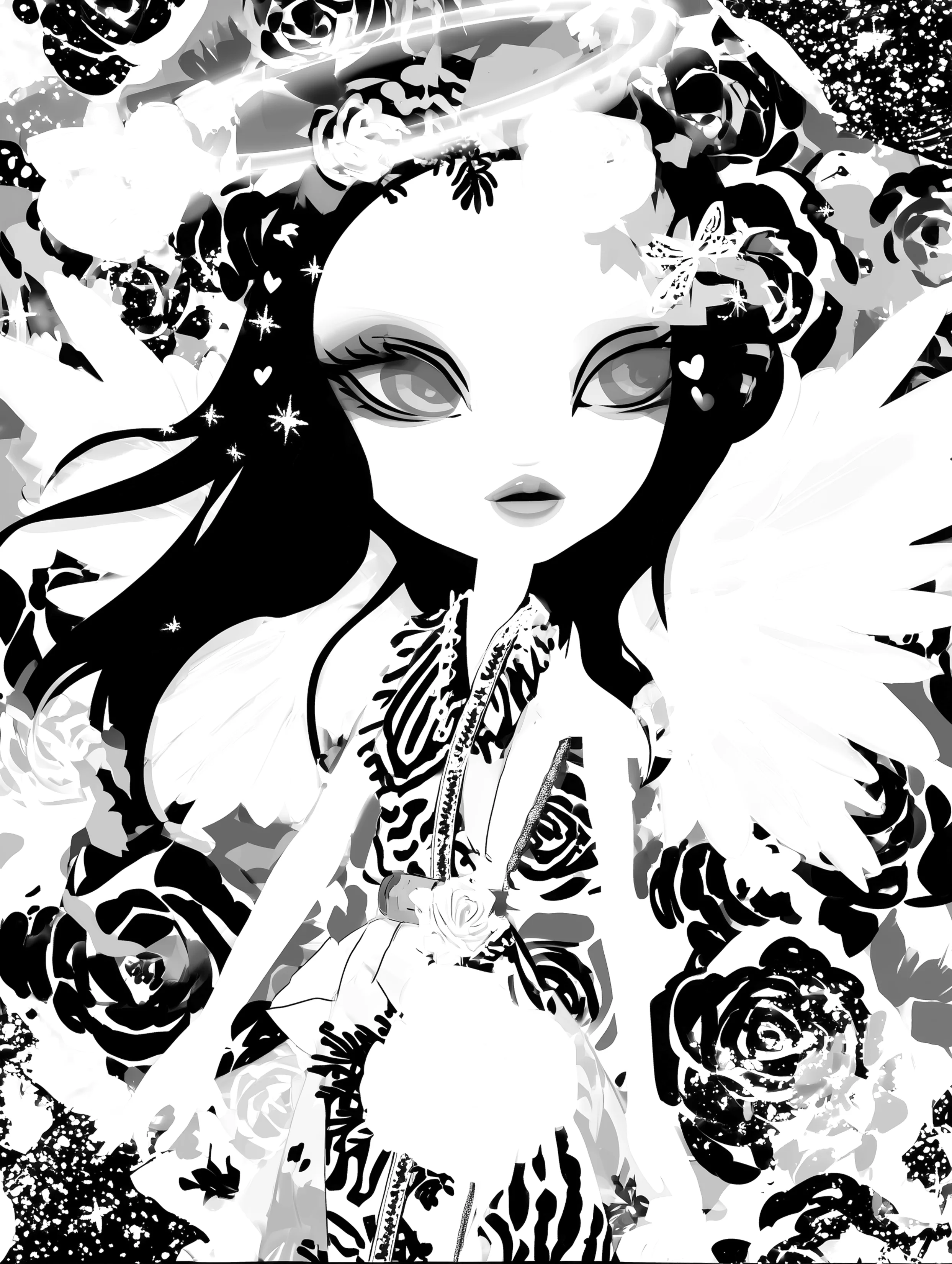 Free printable angel coloring page for adults featuring big wings angel